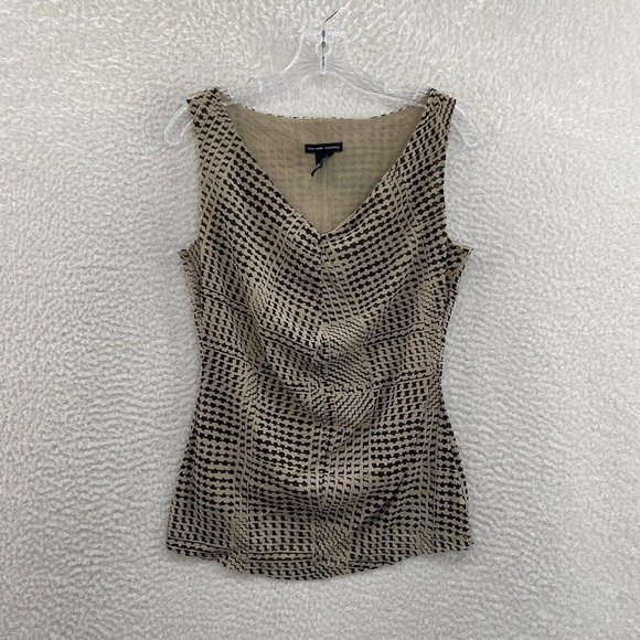 New York & Company Tan Beige Pattern Mesh V-Neck Sleeveless Top Womens M Medium - Picture 1 of 6